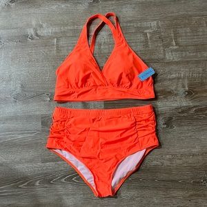 New with tags Younique neon orange two piece bathing suit.